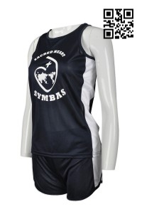 WTV133  設計女裝運動套裝款式    自訂LOGO運動套裝款式  籃球 排球 跑步隊衫  訂造輕薄運動套裝款式    運動套裝專營    黑色  撞色白色